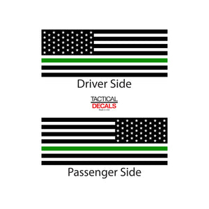 USA Flag w/Green Line Decal for 2002-2009 Hummer H2 3rd Windows - Matte Black