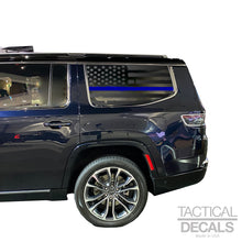 Load image into Gallery viewer, Distressed USA Flag w/Blue Line Decal for 2022-2024 Jeep Grand Wagoneer 3rd Windows - Matte Black
