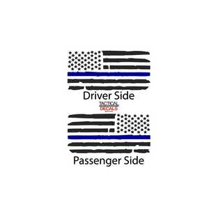 Distressed USA Flag w/Blue Line Decal for 2022-2024 Jeep Grand Wagoneer 3rd Windows - Matte Black