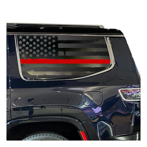 Distressed USA Flag w/Red Line Decal for 2022-2024 Jeep Grand Wagoneer 3rd Windows - Matte Black