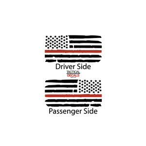 Distressed USA Flag w/Red Line Decal for 2022-2023 Jeep Grand Wagoneer 3rd Windows - Matte Black
