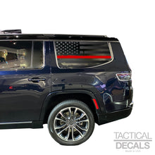 Load image into Gallery viewer, Distressed USA Flag w/Red Line Decal for 2022-2024 Jeep Grand Wagoneer 3rd Windows - Matte Black
