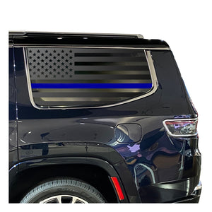 USA Flag w/Blue Line Decal for 2022-2023 Jeep Grand Wagoneer 3rd Windows - Matte Black
