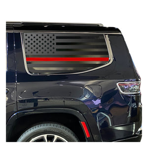 USA Flag w/Red Line Decal for 2022-2024 Jeep Grand Wagoneer 3rd Windows - Matte Black