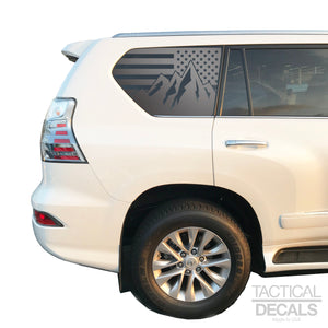 USA Flag w/Mountain Scene II Decal for 2010-2022 Lexus GX460 3rd Windows - Matte Black