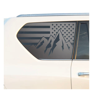 USA Flag w/Mountain Scene II Decal for 2010-2022 Lexus GX460 3rd Windows - Matte Black