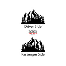Load image into Gallery viewer, Tactical Decals Outdoors Mountain Scene Design Decal for 2020 Chevy Silverado Rear Door Windows - Matte Black
