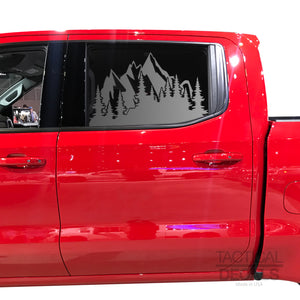 Tactical Decals Outdoors Mountain Scene Design Decal for 2020 Chevy Silverado Rear Door Windows - Matte Black