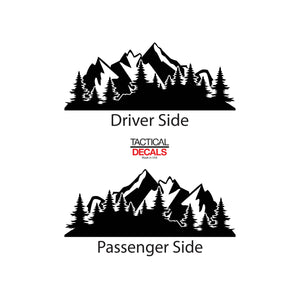 Outdoors Mountain Scene Decal for 2007 - 2020 Jeep Wrangler 2 Door only - Hardtop Windows - Matte Black