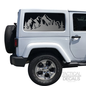 Outdoors Mountain Scene Decal for 2007 - 2020 Jeep Wrangler 2 Door only - Hardtop Windows - Matte Black