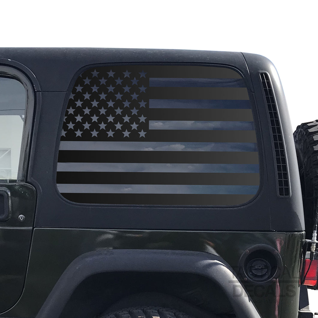 USA Flag Decal for 1997 - 2006 Jeep Wrangler TJ 2 Door only - Hardtop Windows - Matte Black Tactical Decals