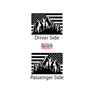 USA Flag w/Mountain Scene Decal for 2014-2020 Chevy Colorado Rear Door Windows - Matte Black