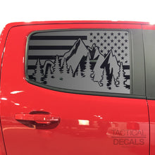 Load image into Gallery viewer, USA Flag w/Mountain Scene Decal for 2014-2020 Chevy Colorado Rear Door Windows - Matte Black
