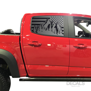 Tactical Decals USA Flag w/Mountain Scene Decal for 2014-2020 Chevy Colorado Rear Door Windows - Matte Black