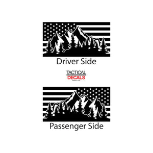 Tactical Decals USA Flag w/Mountain Scene Decal for 2015-2020 Chevy Tahoe 3rd Windows - Matte Black