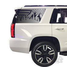 Load image into Gallery viewer, Tactical Decals USA Flag w/Mountain Scene Decal for 2015-2020 Chevy Tahoe 3rd Windows - Matte Black
