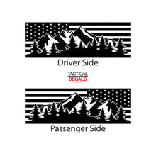 Load image into Gallery viewer, Tactical decals USA Flag w/Mountain Scene Decal for 2015-2020 Chevy Suburban 3rd Windows - Matte Black

