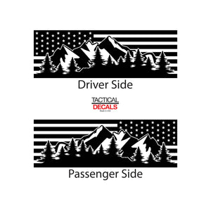 Tactical Decals USA Flag w/Mountain Scene Decal for 2015-2020 GMC Yukon XL 3rd Windows - Matte Black