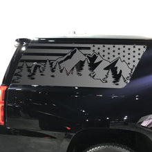 Load image into Gallery viewer, Tactical decals USA Flag w/Mountain Scene Decal for 2015-2020 Chevy Suburban 3rd Windows - Matte Black
