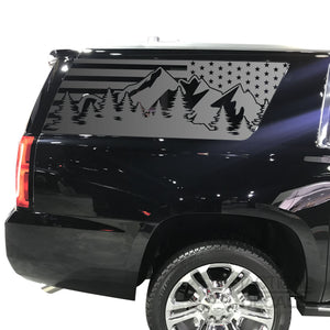 Tactical Decals USA Flag w/Mountain Scene Decal for 2015-2020 GMC Yukon XL 3rd Windows - Matte Black