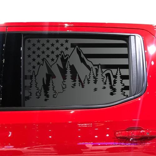 Tactical Decals USA Flag w/Mountain Scene Decal for 2020 Chevy Silverado Rear Door Windows - Matte Black