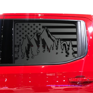 Tactical Decals USA Flag w/Mountain Scene Decal for 2020 Chevy Silverado Rear Door Windows - Matte Black