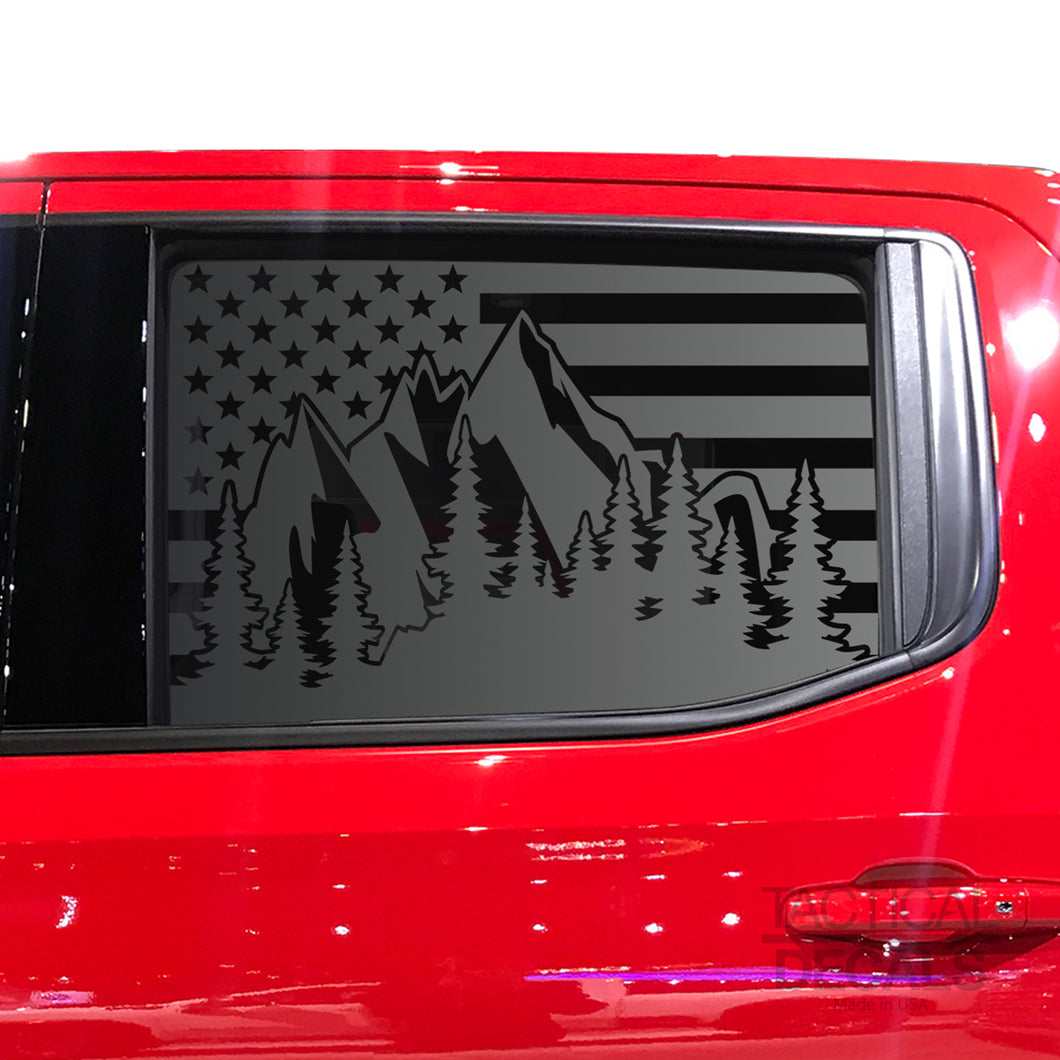 Tactical Decals USA Flag w/Mountain Scene Decal for 2020 Chevy Silverado Rear Door Windows - Matte Black