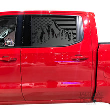 Load image into Gallery viewer, Tactical Decals USA Flag w/Mountain Scene Decal for 2020 Chevy Silverado Rear Door Windows - Matte Black
