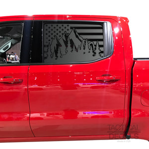 Tactical Decals USA Flag w/Mountain Scene Decal for 2020 Chevy Silverado Rear Door Windows - Matte Black