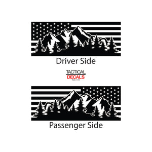 USA Flag w/Mountain Scene Decal for 2011 - 2020 Dodge Durango Windows - Matte Black
