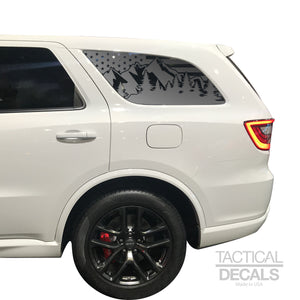 USA Flag w/Mountain Scene Decal for 2011 - 2020 Dodge Durango Windows - Matte Black
