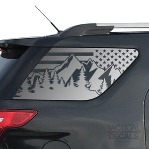 USA Flag w/Mountain Scene Decal for 2011 - 2019 Ford Explorer Windows - Matte Black