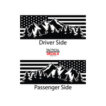 Load image into Gallery viewer, Tactical Decals USA Flag w/Mountain Scene Decal for 2020 Ford Explorer 3rd Windows - Matte Black
