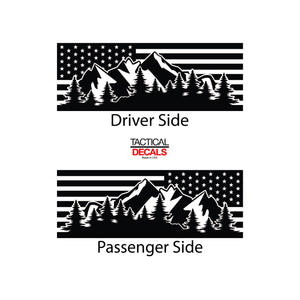 Tactical Decals USA Flag w/Mountain Scene Decal for 2020 Ford Explorer 3rd Windows - Matte Black