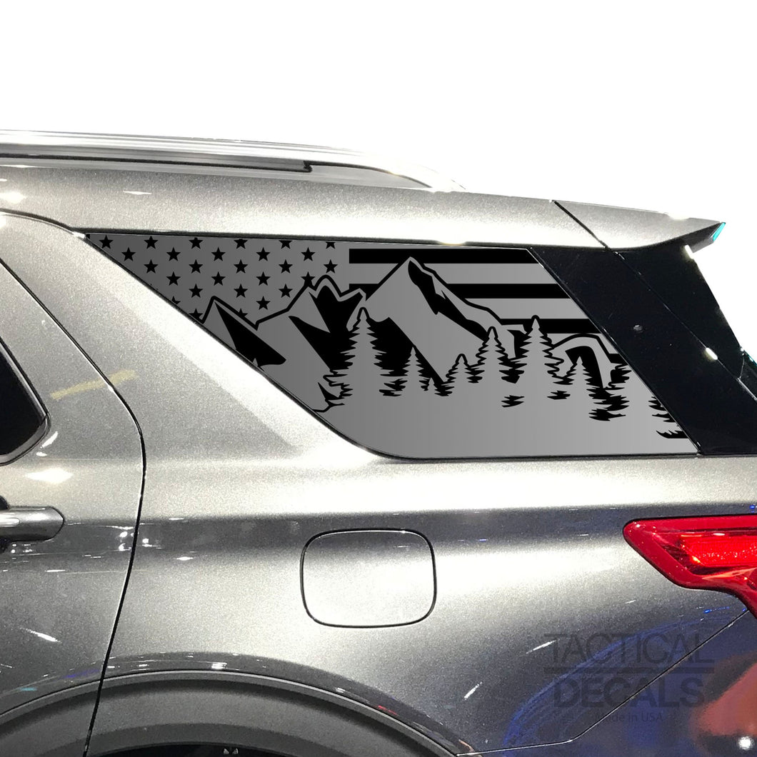 Tactical Decals USA Flag w/Mountain Scene Decal for 2020 Ford Explorer 3rd Windows - Matte Black