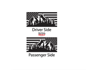 USA Flag w/ Mountain Scene Decal for 2022-2023 Jeep Grand Wagoneer 3rd Windows - Matte Black