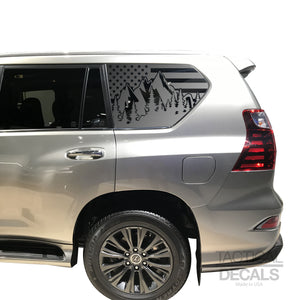 USA Flag w/Mountain Scene Decal for 2010-2020 Lexus GX460 3rd Windows - Matte Black Tactical Decals