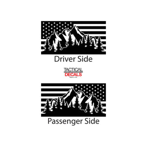 Tactical Decals USA Flag w/Mountain Scene Decal for 2015-2020 GMC Yukon 3rd Windows - Matte Black