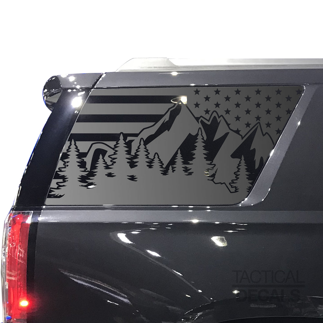 Tactical Decals USA Flag w/Mountain Scene Decal for 2015-2020 GMC Yukon 3rd Windows - Matte Black