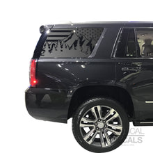 Load image into Gallery viewer, Tactical Decals USA Flag w/Mountain Scene Decal for 2015-2020 GMC Yukon 3rd Windows - Matte Black
