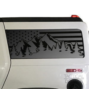 USA Flag w/Mountain Scene Decal for 2002-2009 Hummer H2 3rd Windows - Matte Black