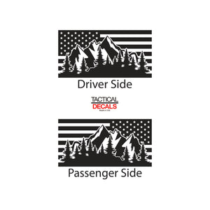 USA Flag w/Mountain Scene Decal for 2006-2010 Hummer H3 3rd Windows - Matte Black