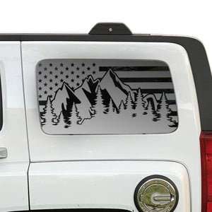 USA Flag w/Mountain Scene Decal for 2006-2010 Hummer H3 3rd Windows - Matte Black