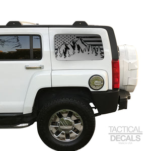 USA Flag w/Mountain Scene Decal for 2006-2010 Hummer H3 3rd Windows - Matte Black