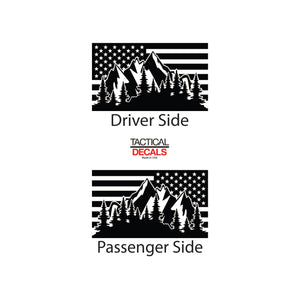 USA Flag w/Mountain Scene Decal for 2007-2020 4-Door Jeep Wrangler Hardtop Windows - Matte Black