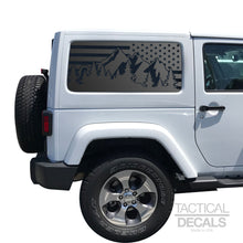 Load image into Gallery viewer, USA Flag w/Mountain Scene Decal for 2007-2020 2-Door Jeep Wrangler Hardtop Windows - Matte Black
