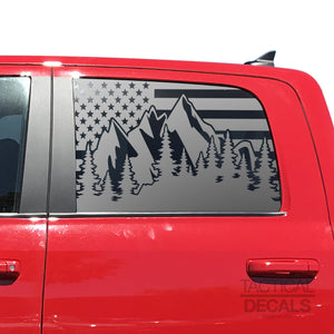 USA Flag w/Mountain Scene Decal for 2010 - 2018 Ram 1500 Rebel Crew Cab Windows - Matte Black