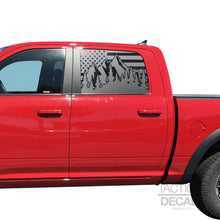 Load image into Gallery viewer, USA Flag w/Mountain Scene Decal for 2010 - 2018 Ram 1500 Rebel Crew Cab Windows - Matte Black
