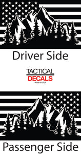 USA Flag w/Mountain Scene Decal for 2018 - 2020 Ram 1500 Rebel Crew Cab Windows - Matte Black