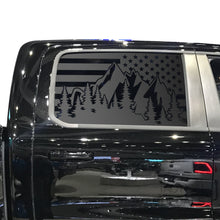 Load image into Gallery viewer, USA Flag w/Mountain Scene Decal for 2018 - 2020 Ram 1500 Rebel Crew Cab Windows - Matte Black
